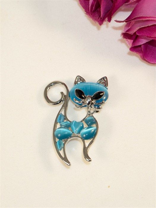 Brooch "Turquoise cat" (I3)