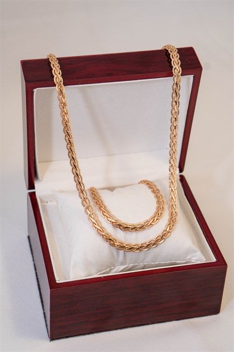 Set of chain + bracelet "Pigtail" 0.7 cm (w4)